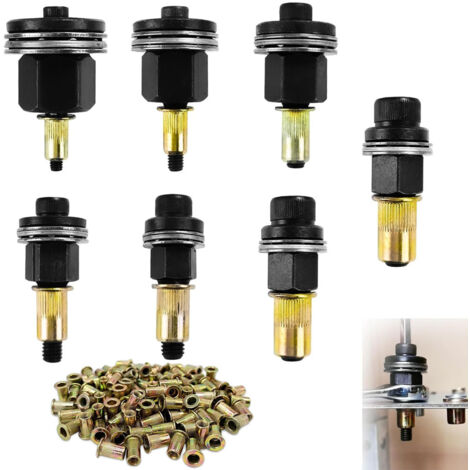 7+70 Pièces Riveteuse Pneumatique Kit de Mandrins, mandrins pour outils à riveter + M3 M4 M5 M6 M8 M10 M12 Moix