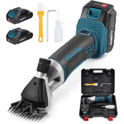 Tondeuse à moutons sans fil, 500 W, avec 2 batteries de 2500 mAh, 6 vitesses, professionnelle, compatible avec batterie Makita 18 V, pour animaux, alpagas et moutons.