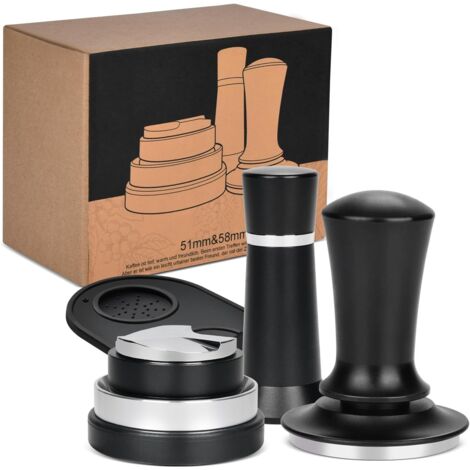 Set de Presse à Café en Acier Inoxydable 58 mm, Presseur Café avec Coussin Silicone, Tamper à café, Espresso Café Sabotage Accessoires de Cuisine, Tasseur Presse Noir (1/5)