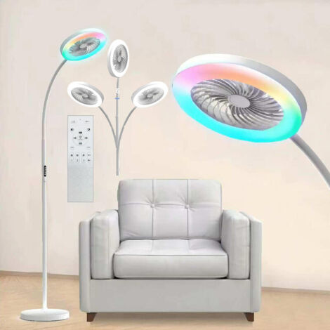 ventilateur sur pied col de cygne avec lumière Blanc,Dimmable infini,Télécommande&Bouton,3 vitesses,Pour Salon/Chambre (1/5)