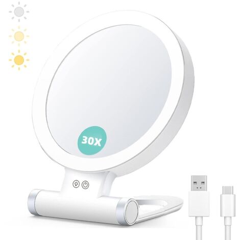 Miroir cosmétique à LED - 1 x / 30 x - Montage mural - Miroir de maquillage pliable, portable, idéal pour la table, la chambre, les voyages (1/5)