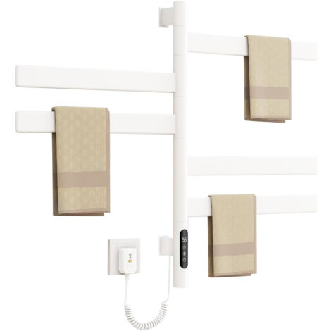 Sèche-serviettes électrique Avec Minuterie - Porte-serviettes Aluminium 100W - Montage Mural Ou Sur Pieds - IP24, Réglable 5-40°C - 9