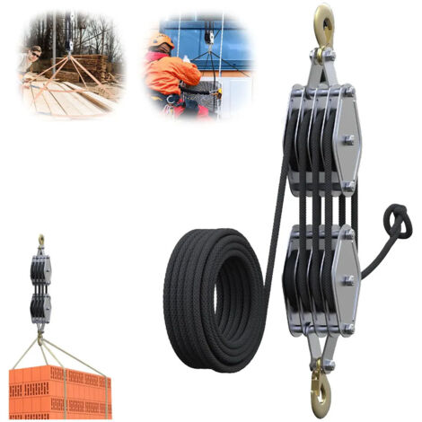 Xiiw – Palan à corde manuel 2T – Charge 2000 kg – Câble de 20 m en polyéthylène – Crochet de sécurité forgé – Système de poulies robuste (1/5)