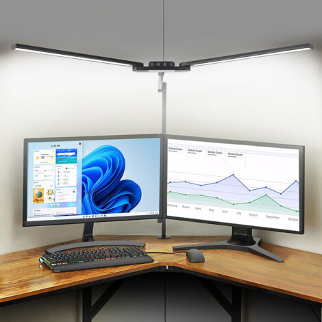 Lampe de Bureau Double Tête 3 barres lumineuses Avec Bras Articulé 360°,5 Températures,Gradation Auto, Mode mémoire, Pour Bureau (1/5)
