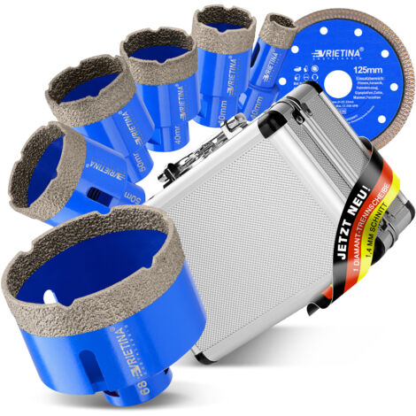 M14 20/35/40/45/50/68mm + 125mm Disque Diamantée Foret à Carrelage Kit Pour Meuleuse D'Angle pour Sec et Humide Scie Cloche Couronnes de Forage pour Porcelaine Marbre Granit Céramique, 7pc