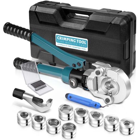 Professionnelle Pince à Sertir pour Tube Tuyau en Cuivre Acier Carbone / Inoxydable avec Placage Contour en V + TH V12 V15 V18 V22 V28 et TH16 TH20 TH26 TH32 avec Coupe-Tuyau Manuelle, Bleu
