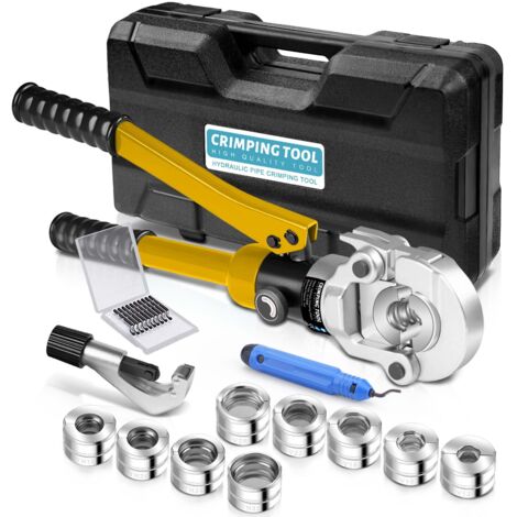 Professionnelle Pince à Sertir pour Tube Tuyau en Cuivre Acier Carbone / Inoxydable avec Placage Contour en V + TH V12 V15 V18 V22 V28 et TH16 TH20 TH26 TH32 avec Coupe-Tuyau Manuelle, Jaune