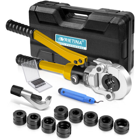 Professionnelle Pince à Sertir pour Tube Tuyau en Cuivre Acier Carbone / Inoxydable avec Contour en V + TH V12 V15 V18 V22 V28 et TH16 TH20 TH26 TH32 avec Coupe-Tuyau Manuelle, Jaune