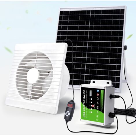 Ventilateur Extraction Solaire, 200mm, 22W/36dB, IP65, Silencieux, Minuteur Réglable, Pour Poulailler, Hangar, Serres, Greniers, Camping-cars, Abris de Jardin, Granges et Bien plus Encore