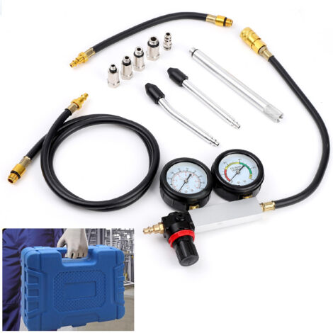 Kit de Testeur de fuite de cylindre - avec tuyau de pression 120 cm, manomètre, adaptateurs M10 M12 M14 et M18 - pour la détection des fuites de cylindre des moteurs à essence