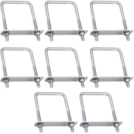 Boulon en U Carré M8 Acier Inoxydable, Lot de 8 Pièces avec Écrous et Plaques de Cadre, Pour Fixation de Tuyaux, Cadre et Applications Marine
