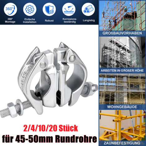 Lot de 4 Accouplement Échafaudage 360°, 48x48mm, pour Fixation D'échafaudages et de Tiges D'ancrage, Accessoire pour échafaudage, pour Tubes D'échafaudage 45-50 mm