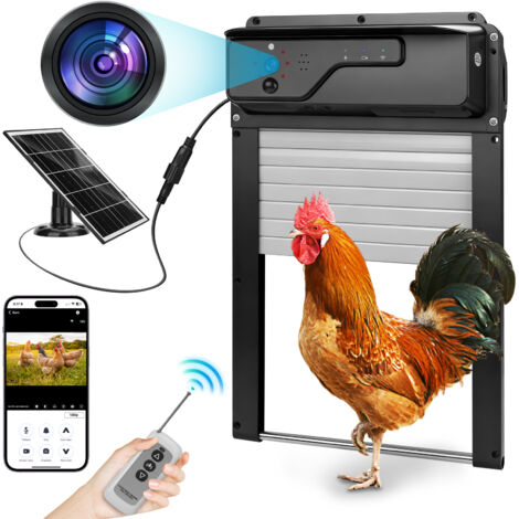 Xiiw – Porte automatique solaire pour poulailler 34 x 23 cm – Caméra 1080P – Batterie 5000 mAh – Application WLAN et télécommande – Protection anti-piégeage - 5000MAH