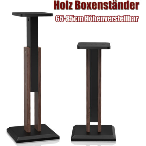 2 Pieds d'enceintes Universels 20 kg Max, Hauteur Réglable 65-85 cm, Supports de Sol en Bois pour Enceintes Satellites, Base Solide Anti-Vibration, Supports D'enceintes Universels, Couleur Noyer