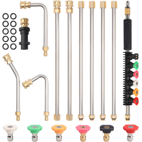 Lot de 11 Ensemble d'extension de baguette de nettoyeur haute pression, 2,5 m, 4 000 psi, lance de rechange, compatible avec Karcher K2 K3 K4 K5 K6 K7 nettoyeur haute pression