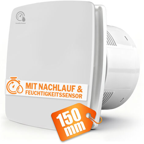 XIIW -150mm 18W/35db Extracteur d'Air, Ventilateur Silencieux et Puissant, avec Capteur d'humidité, Clapet Anti-Retour, Débit d'air de 240 m³/h et Minuterie pour Salle de Bain, WC, Blanc