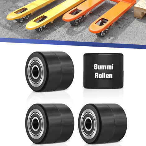 Lot de 4 Roulettes de Transpalette Caoutchouc 80 x 70 mm, 600 kg Max noyau acier inoxydable, axe de 20 mm avec roulement à billes double montageaxe Roue pour matériel d'atelier chariots manuels