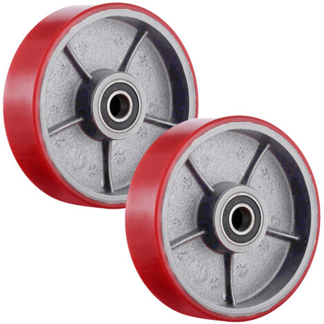 Lot de 2 Roulettes de Transpalette Polyuréthane PU 180 x 50 mm, 3000kg Max noyau acier inoxydable, axe de 20 mm avec roulement à billes double montageaxe Roue pour matériel d'atelier chariots manuels