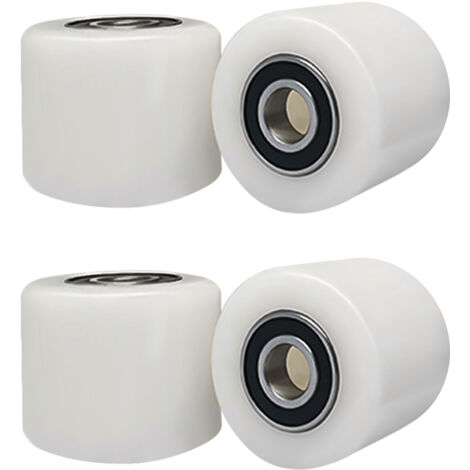 Lot de 4 Roulettes de Transpalette Nylon Polyamide 80 x 70 mm, 1000 kg Max Noyau acier Inoxydable, Axe de 20 mm avec Roulement à Billes Double Montageaxe Roue pour Matériel d'atelier Chariots Manuels