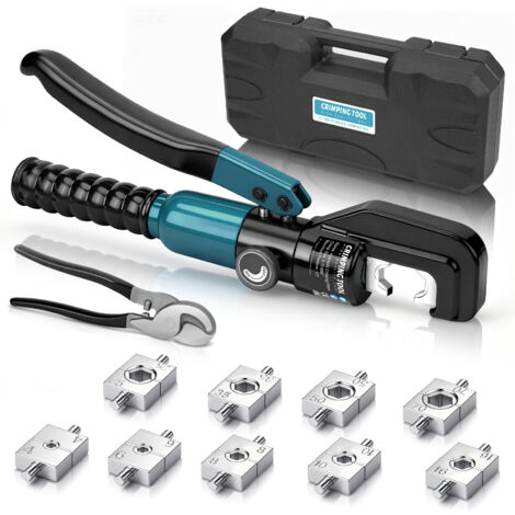 12T/120KN Pince à Sertir les Fils Hydraulique 4–70mm² avec 9 Inserts de Sertissage, Coupe-câble pour Maison, Industrie, Bleu