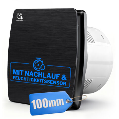 XIIW -100mm 12W/34db Extracteur d'Air, Ventilateur Silencieux et Puissant, avec Capteur d'humidité, Clapet Anti-Retour, Débit d'air de 95 m³/h et Minuterie pour Salle de Bain, WC, Noir