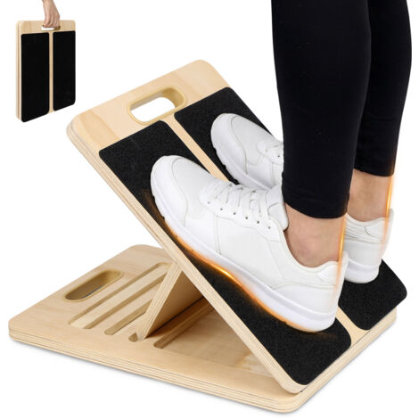 2 en 1 Planche inclinée et Balance Board en Bois, Pliable Réglable 5 Niveaux, avec Poignée, pour Étirement Mollets, Yoga et L'équilibre