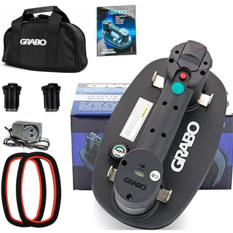 Nemo Grabo Ventouse à Batterie pour Surface Rugueuse avec 2x Batteries & Baromètre 170KG de Succion Electrique Automatique 
Ventouse pour Carreaux Verre Marbre Carrelage Vitrier Plaques d'aquarium