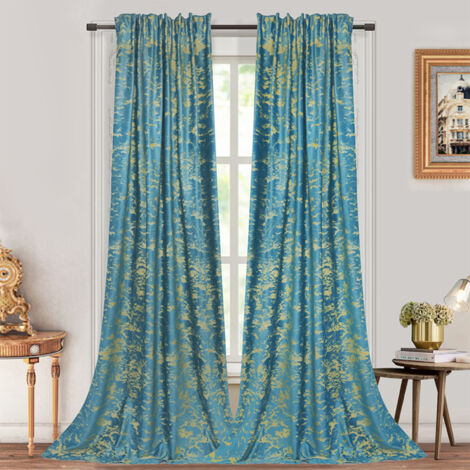 Rosnek Rideau Occultant en Velours avec Estampage Doré Isolant Thermique et Phonique 132x213cm Bleu Sarcelle (Lot de 2)