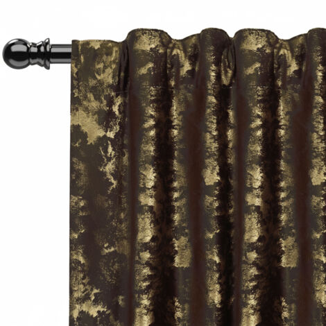 Rosnek Rideau Occultant en Velours avec Estampage Doré Isolant Thermique et Phonique 132x274cm Brun Toffee (Lot de 2)