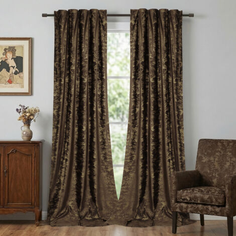 Rosnek Rideau Occultant en Velours avec Estampage Doré Isolant Thermique et Phonique 132x213cm Brun Toffee (Lot de 2)