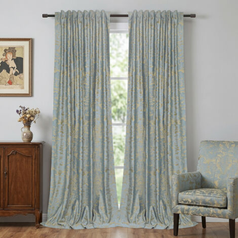 Rosnek Rideau Occultant en Velours avec Estampage Doré 132x213cm Gris Clair