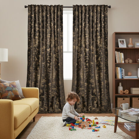 Rosnek Rideau Occultant en Velours avec Estampage Doré Isolant Thermique et Phonique 132x183cm Brun (Lot de 2) (1/5)