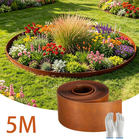 Rouleau bordure jardin 5m – avec une paire de gants - Flexible et résistant aux intempéries – Pour délimiter allées et parterres