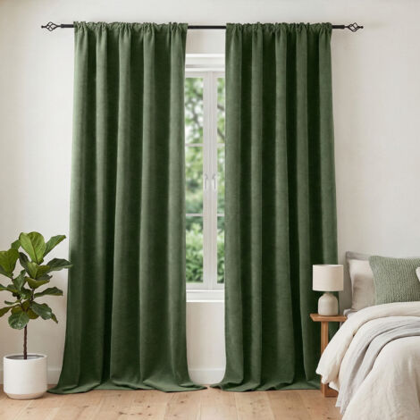 Rosnek Rideaux Occultants en Chenille 510GSM 132x244cm Vert - Lot de 2 Thermique Anti-Bruit (1/5)
