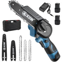 Pro Mini Tronçonneuse sans Fil 6 / 4 Pouces à Batterie Brushless Electrique Portable Scie à Chaîne 16V Seulement 1,3 kg pour Jardinage, Elagueurs, Coupes à Bois, 3 Chaînes, 2 Batterie