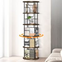Bibliothèque Rotative, Pivotante Affichage à 360°, Étagère de Rangement, Autoportante à 5 Niveaux, 45 x 45 x 160 cm, 45kg max, pour La Maison, Salon, Supports de Sol, Gain de Place