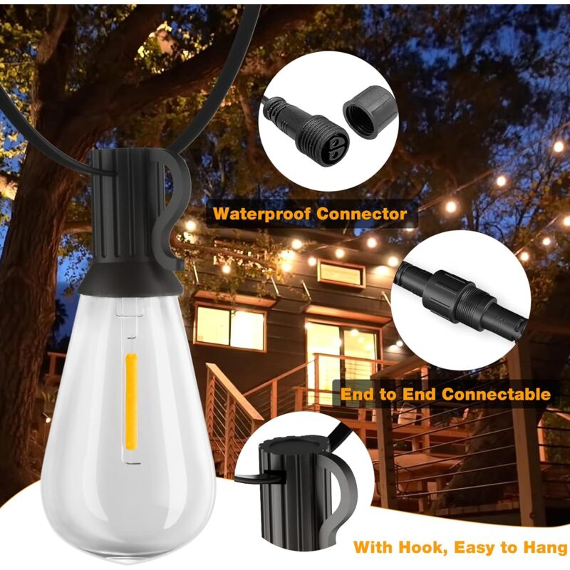 Brightown Outdoor String Lights - Globe Patio Lights 30 Ft With 30 G40 Shatterproof Bulbs, Waterproof Connectable Dimmable Commercial Hanging Lights For Backyard, Bistro, Porch, Cafe, Deck