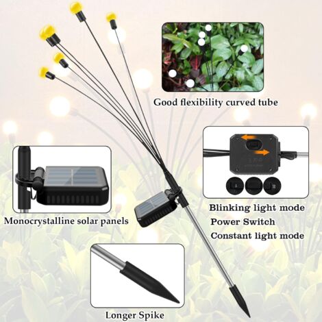 Solar Lights Outdoor, Firefly Solar Garden Lights Outdoor, Waterproof IP65 Solar Lights Outdoor for Garden Path Yard(6LED 2pack)