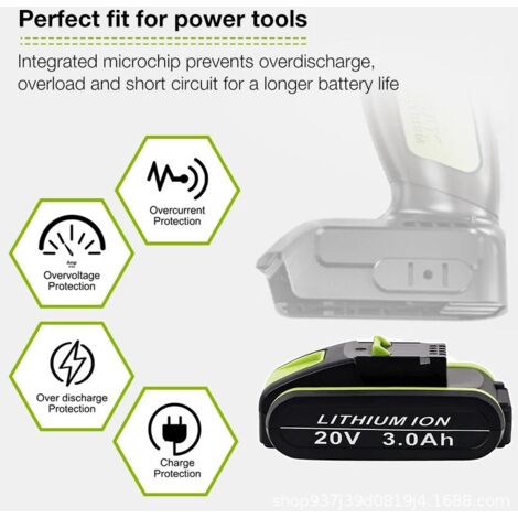 Lithium Battery Replaces Worx 20V 3AH WA3551 WG169 WA3516 3X372 Power Tool Battery
