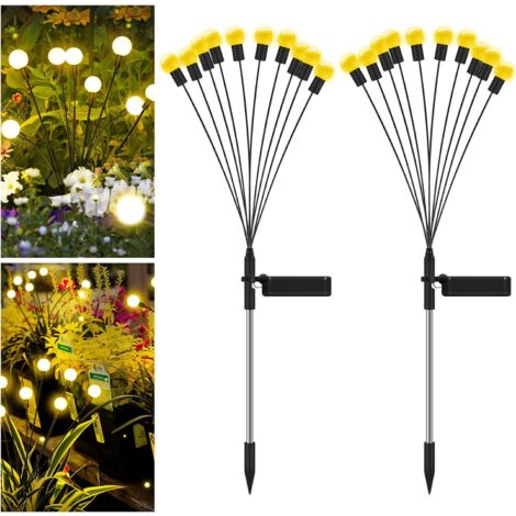 Solar Lights Outdoor, Firefly Solar Garden Lights Outdoor, Waterproof IP65 Solar Lamp with 10 LED, Solar Garden Lights Recessed for Garden Yard Path Driveway (2Pack) [Energy Class A]