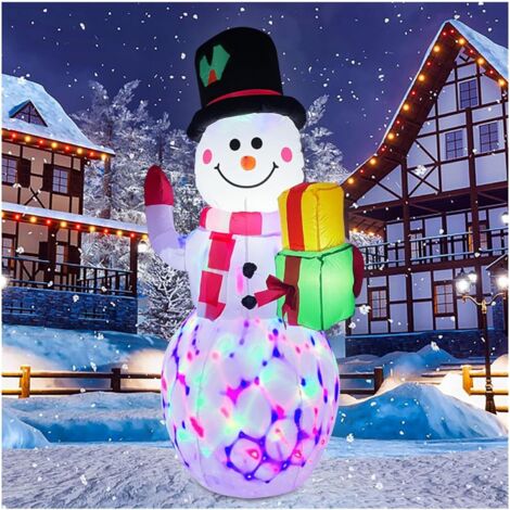Christmas Lighted Inflatable Snowman Props 1.5m Gift Wrapped Snowman Rotating Lanterns