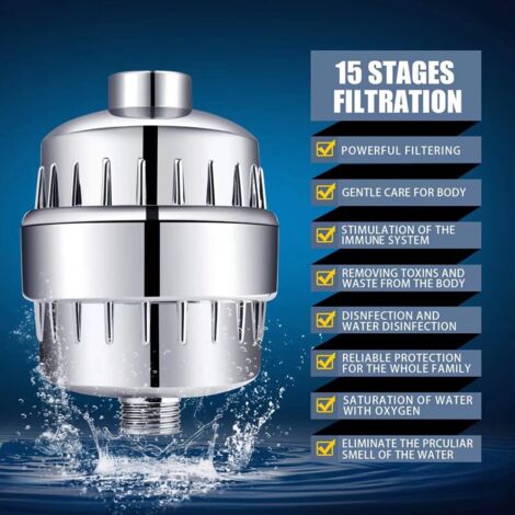 15-Stage Shower Filter With Vitamin C – Hard Water Filter – High Output & Universal Fit