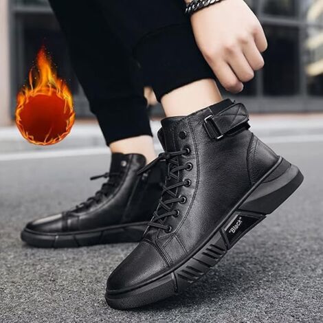 Safety Shoes, Men's Casual Black High Top Ankle Boots, Non-slip Shock-absorbing Leather Short Boots(43 EU)