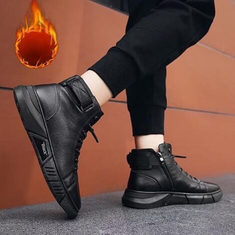 Safety Shoes, Men's Casual Black High Top Ankle Boots, Non-slip Shock-absorbing Leather Short Boots(43 EU)