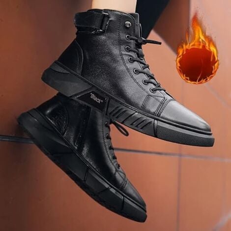 Safety Shoes, Men's Casual Black High Top Ankle Boots, Non-slip Shock-absorbing Leather Short Boots(43 EU)