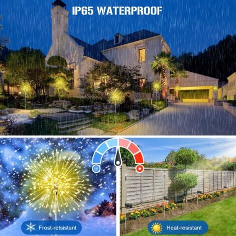 Solar Lights Outdoor 2pcs, 120 LED Solar Lights Outdoor Waterproof, 8 Modes Solar Garden Fireworks Lights, for Paths Lawn Terrace