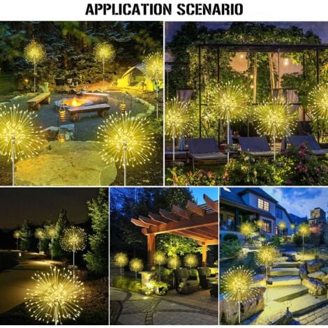 Solar Lights Outdoor 2pcs, 120 LED Solar Lights Outdoor Waterproof, 8 Modes Solar Garden Fireworks Lights, for Paths Lawn Terrace