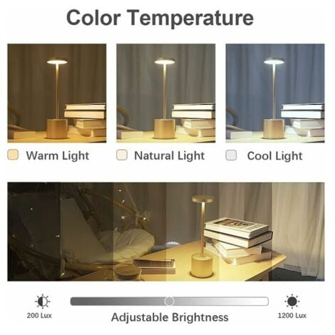 Rechargeable Cordless LED Table Lamp, 1800mAh Modern Battery Light, 3 Color Temperatures, for Bedside, Camping, Indoor, Outdoor, Patio, Restaurant