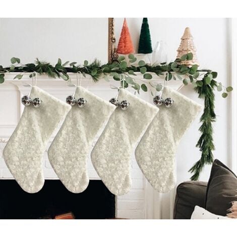 2pcs White Plush Christmas Stockings Hanging Gift Bags Xmas Party Decorations-44.5cm