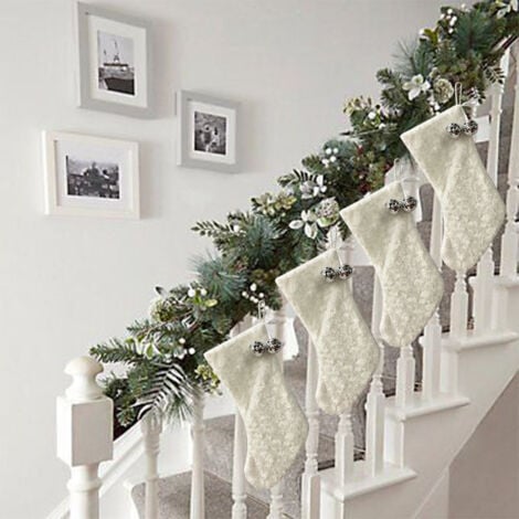 2pcs White Plush Christmas Stockings Hanging Gift Bags Xmas Party Decorations-44.5cm